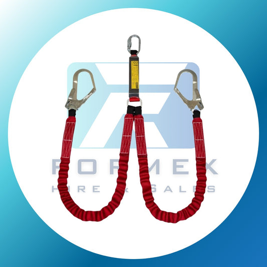 BIGBEN® Twin Tailed Elasticated Fall Arrest Lanyard with 2x Steel Scaff Hooks 1.5m
